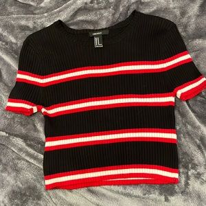 Red and white stripped black crop top